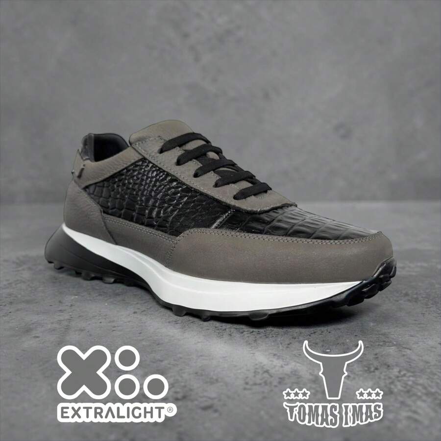 Tenis De Lujo Crocodile Negro Piel Silver Suela Extralight®