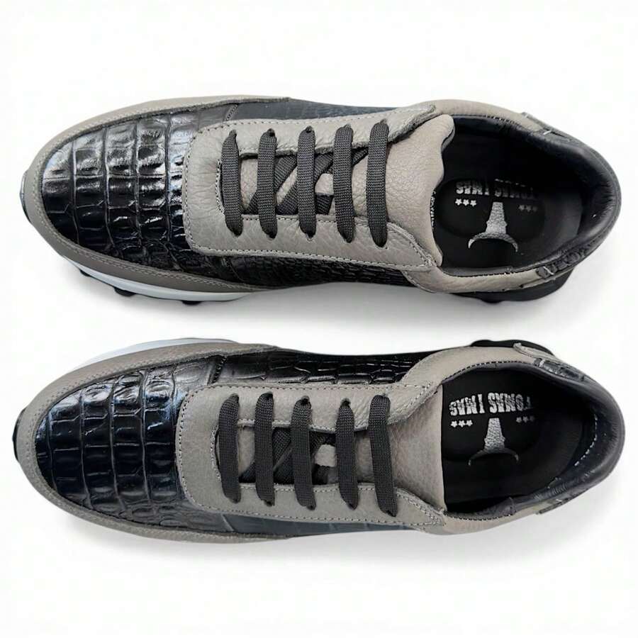 Tenis De Lujo Crocodile Negro Piel Silver Suela Extralight®