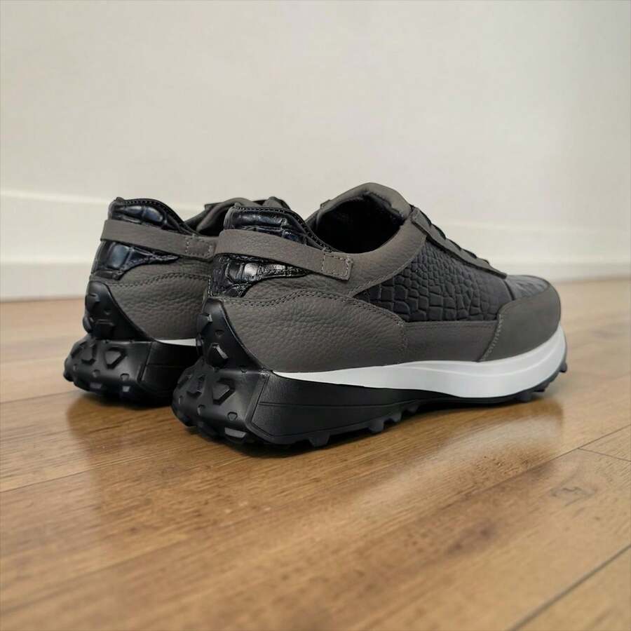 Tenis De Lujo Crocodile Negro Piel Silver Suela Extralight®