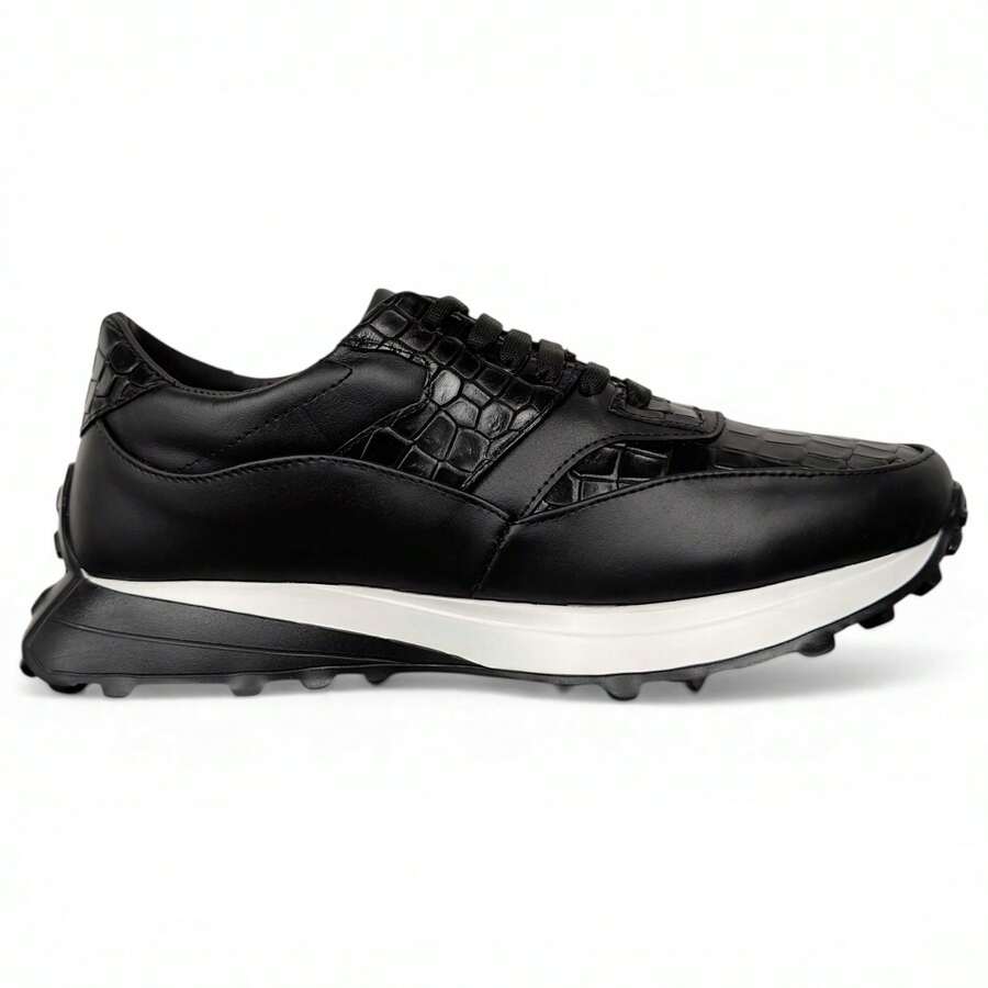 Tenis Calzado Elegante Lujo Alligator Negro Suela Extralight