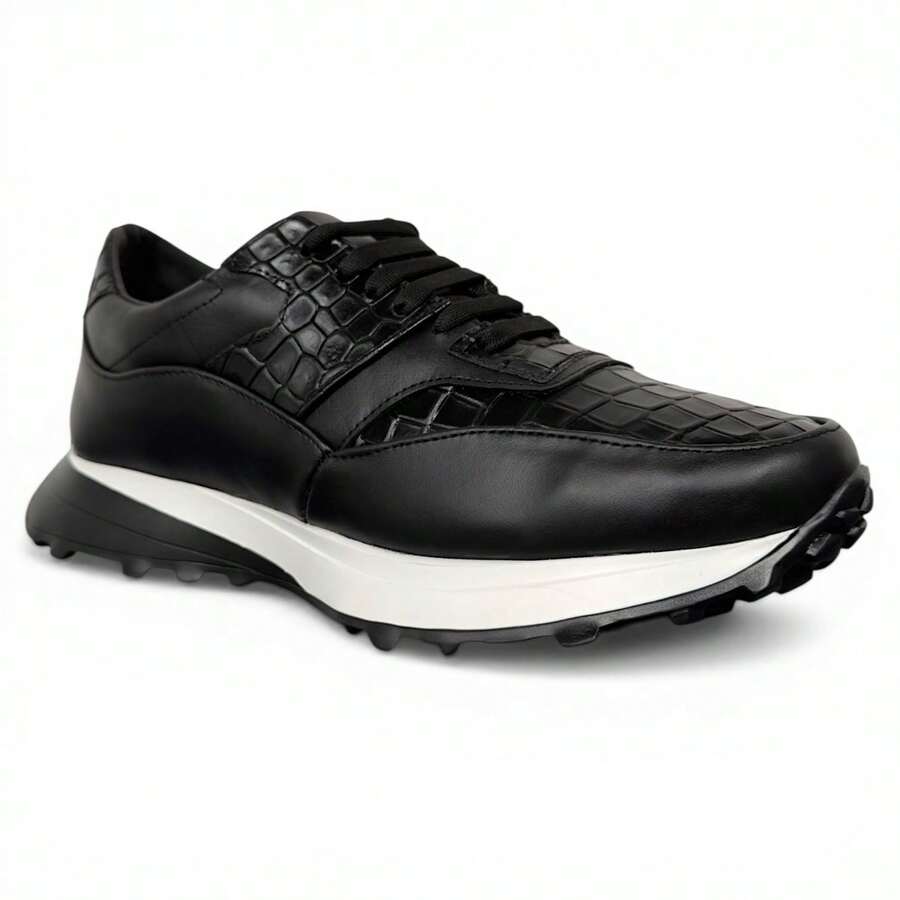 Tenis Calzado Elegante Lujo Alligator Negro Suela Extralight