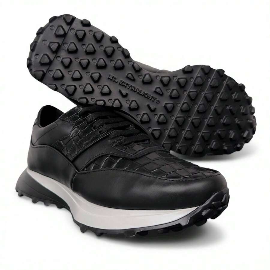 Tenis Calzado Elegante Lujo Alligator Negro Suela Extralight