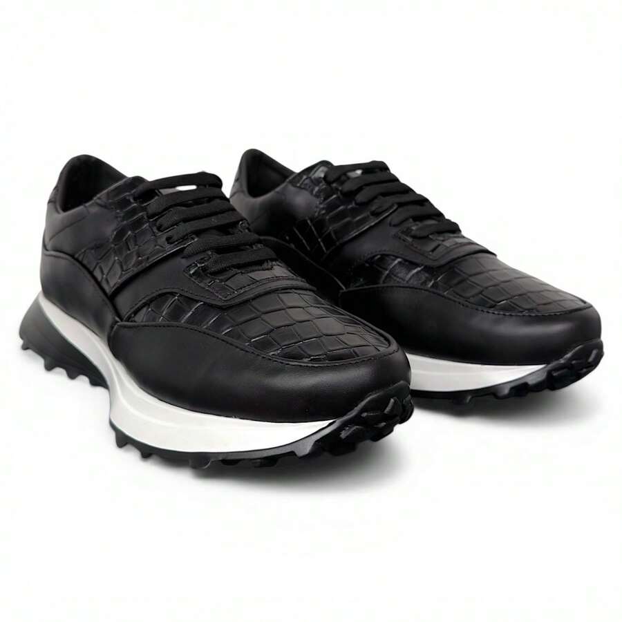 Tenis Calzado Elegante Lujo Alligator Negro Suela Extralight