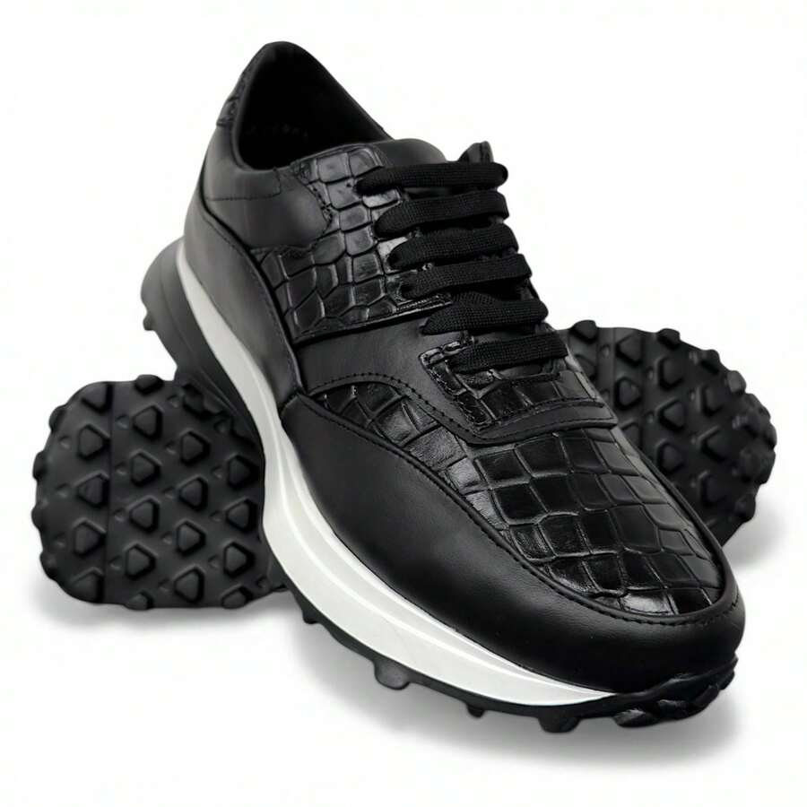 Tenis Calzado Elegante Lujo Alligator Negro Suela Extralight