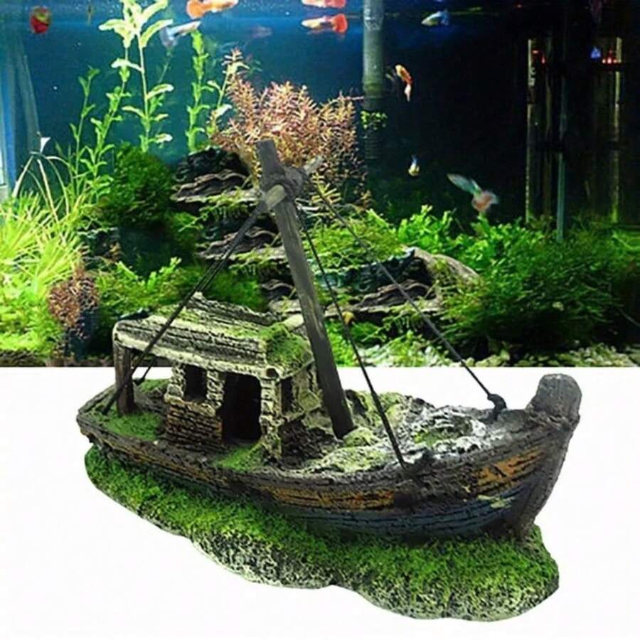 1 pieza Decoración de resina de barco naufragio de estilo pirata