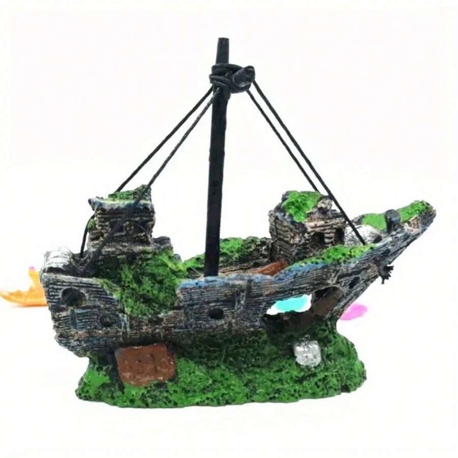 1 pieza Decoración de resina de barco naufragio de estilo pirata