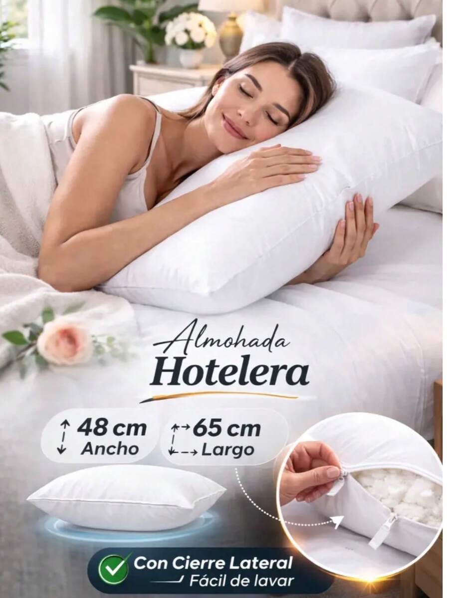 Pack 4 Almohadas Hotelera Con Cierre Estándar Blanco