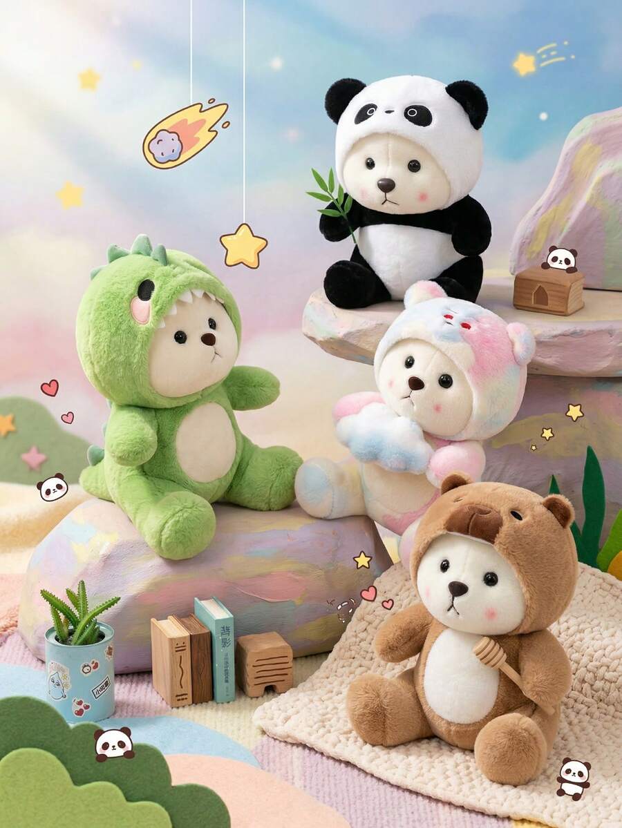 Peluche de oso de peluche con disfraz de tiburón de 28 cm de largo