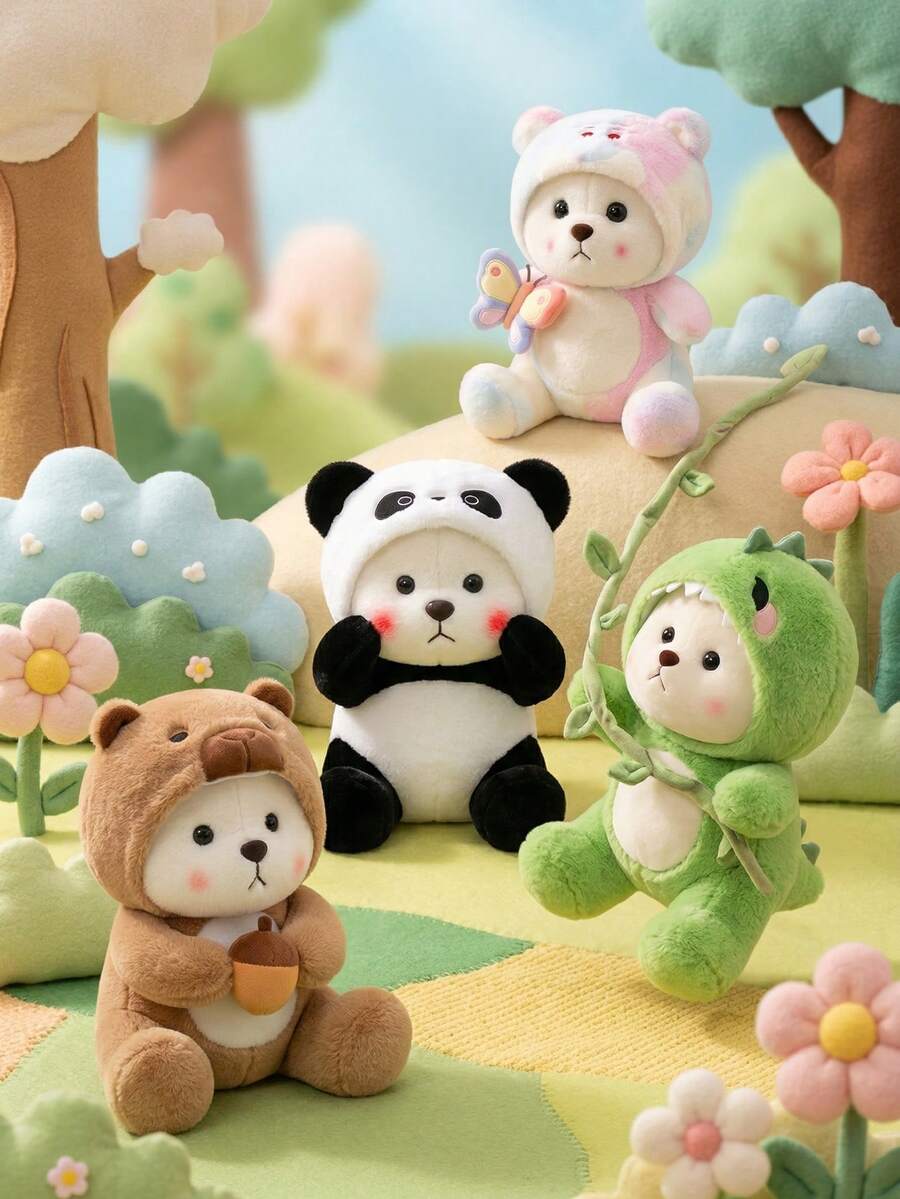 Peluche de oso de peluche con disfraz de tiburón de 28 cm de largo