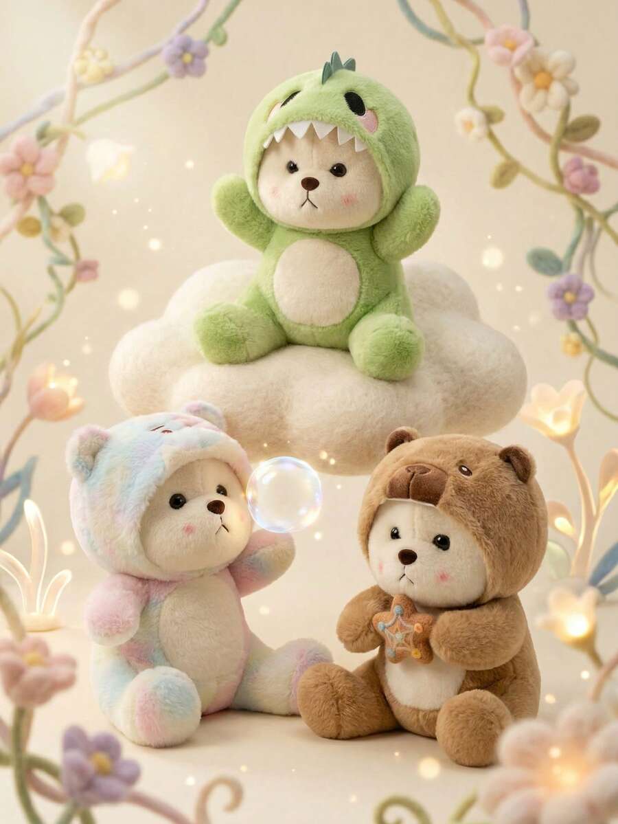 Peluche de oso de peluche con disfraz de tiburón de 28 cm de largo