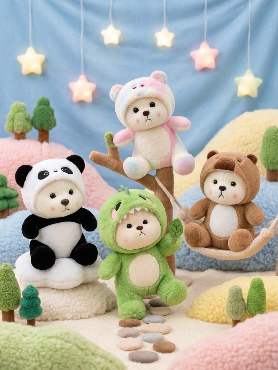 Peluche de oso de peluche con disfraz de tiburón de 28 cm de largo