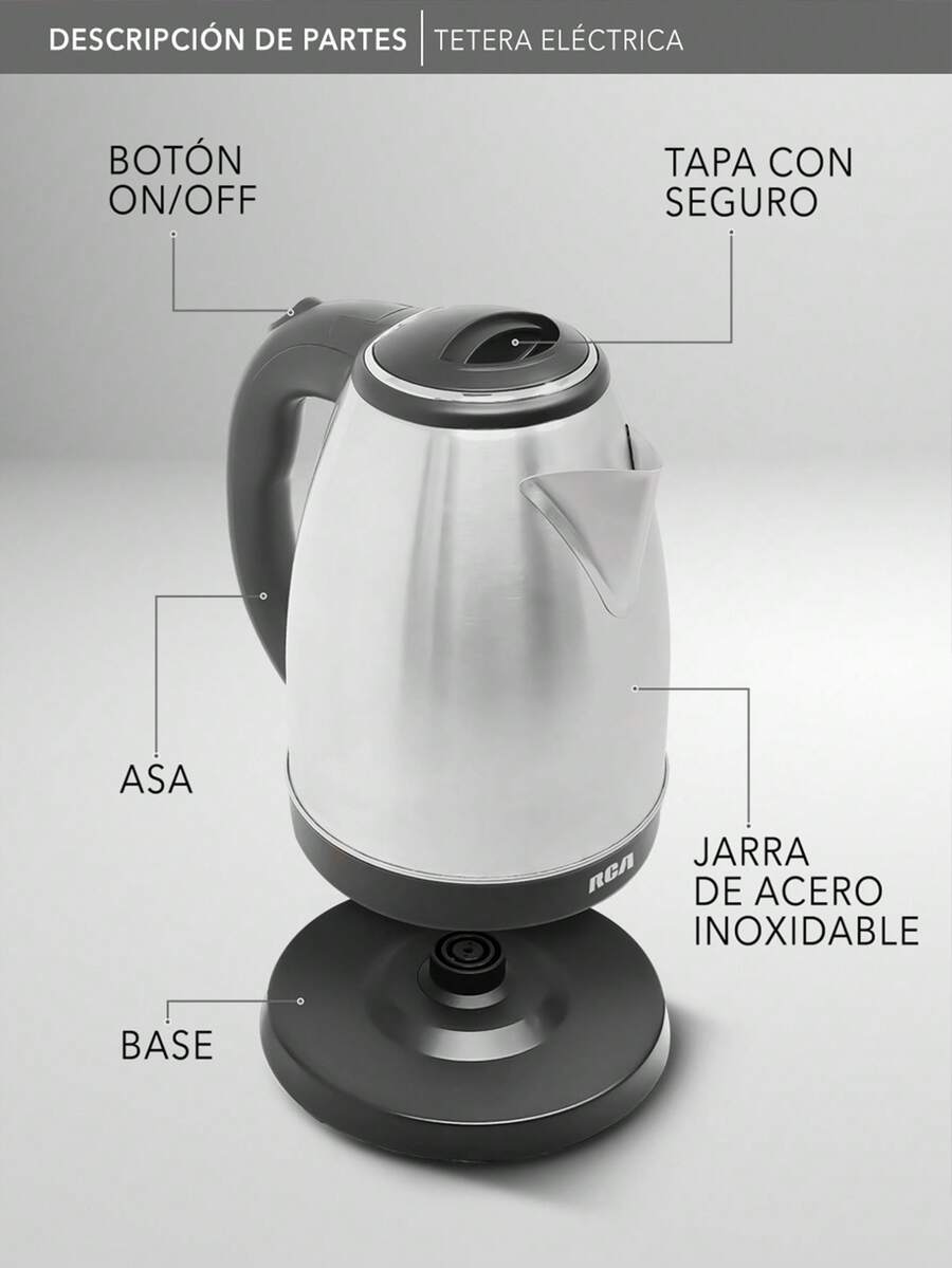 RCA Tetera Eléctrica de Acero Inoxidable