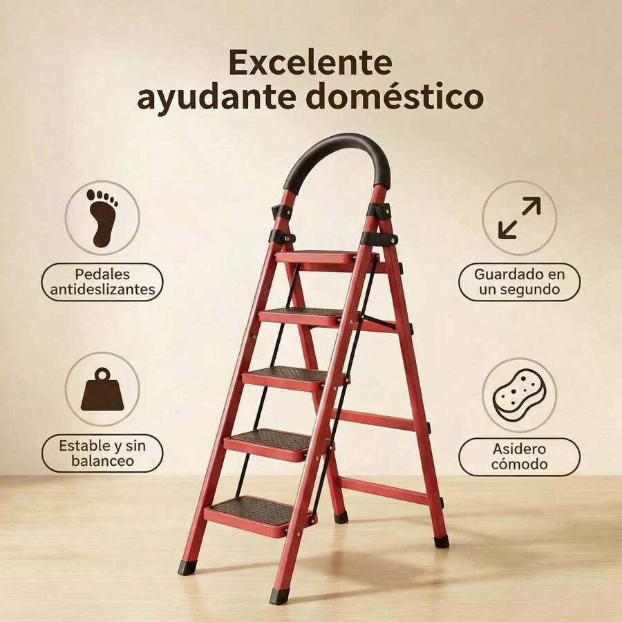 Escalera Plegable Antideslizante de 3/4/5 Peldaños con Asa
