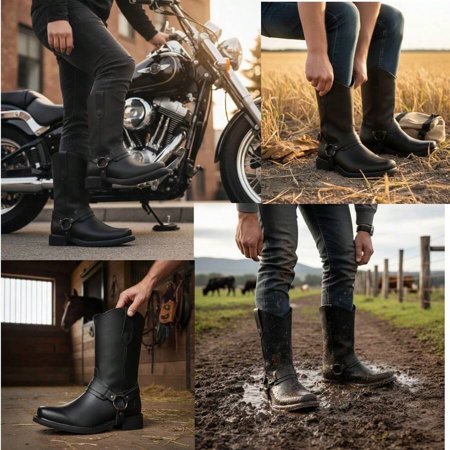 Bota Vaquera Uso Rudo De Argolla Piel Estilo Choper O Campo