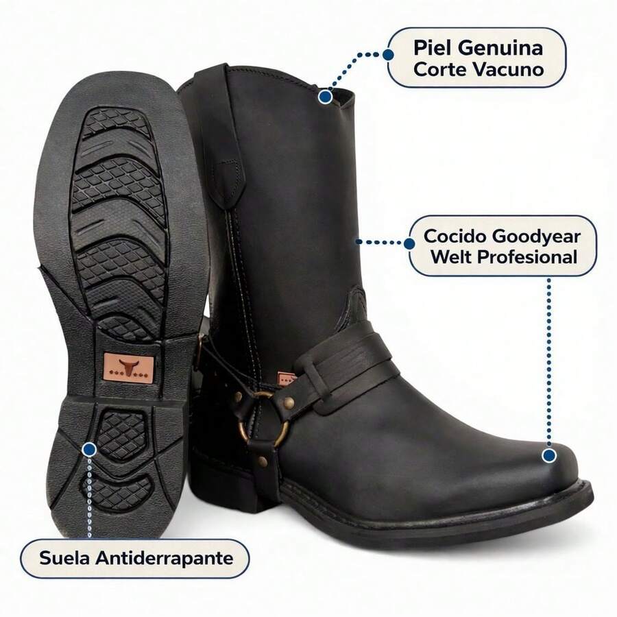 Bota Vaquera Uso Rudo De Argolla Piel Estilo Choper O Campo