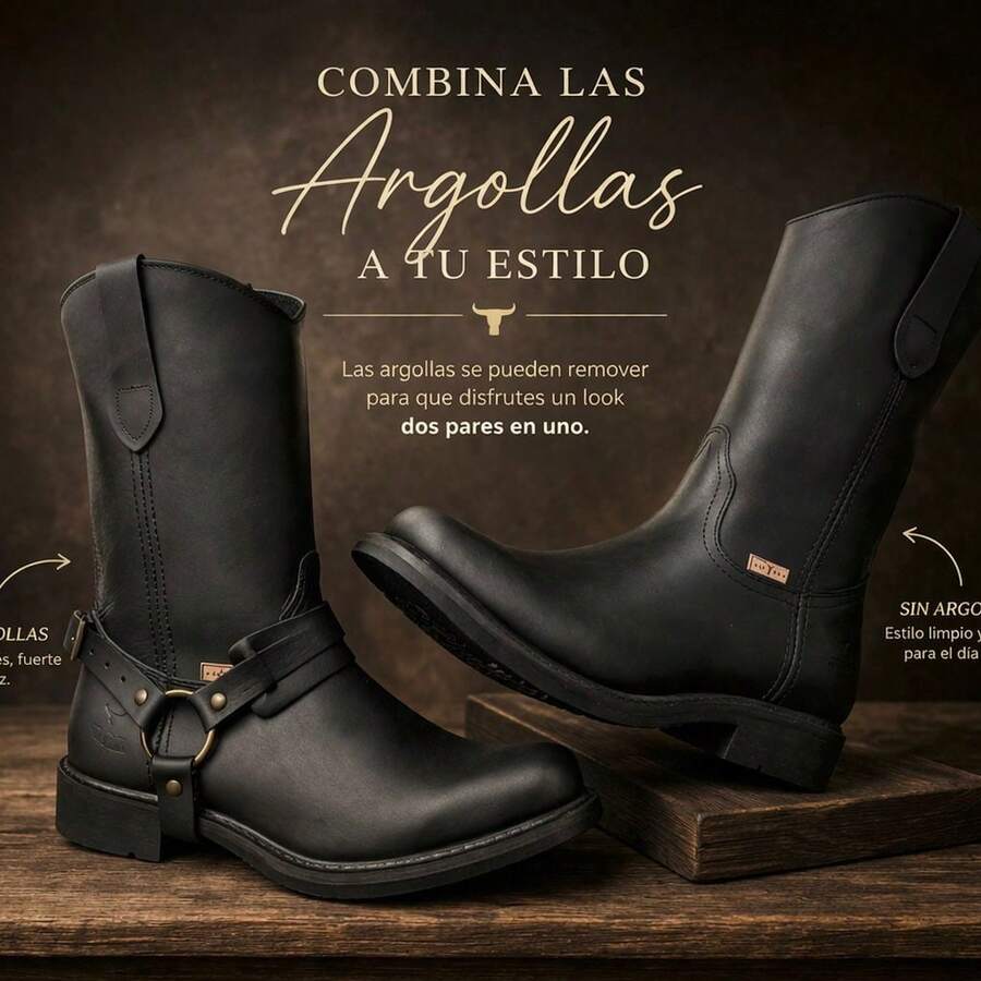 Bota Vaquera Uso Rudo De Argolla Piel Estilo Choper O Campo