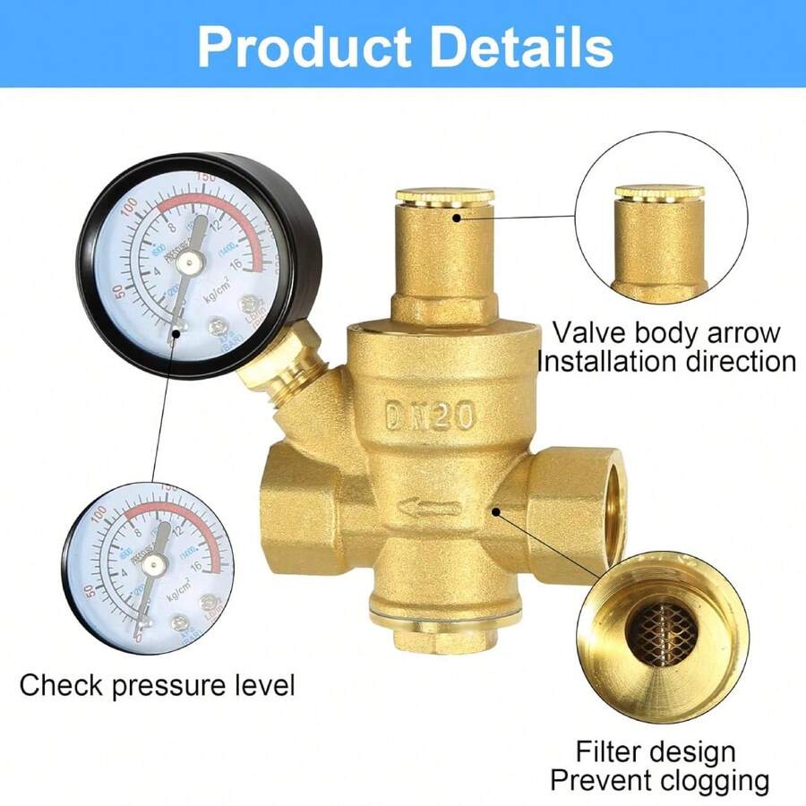 Válvula Reducto Regulador Presión Agua Dn20 Manometro
