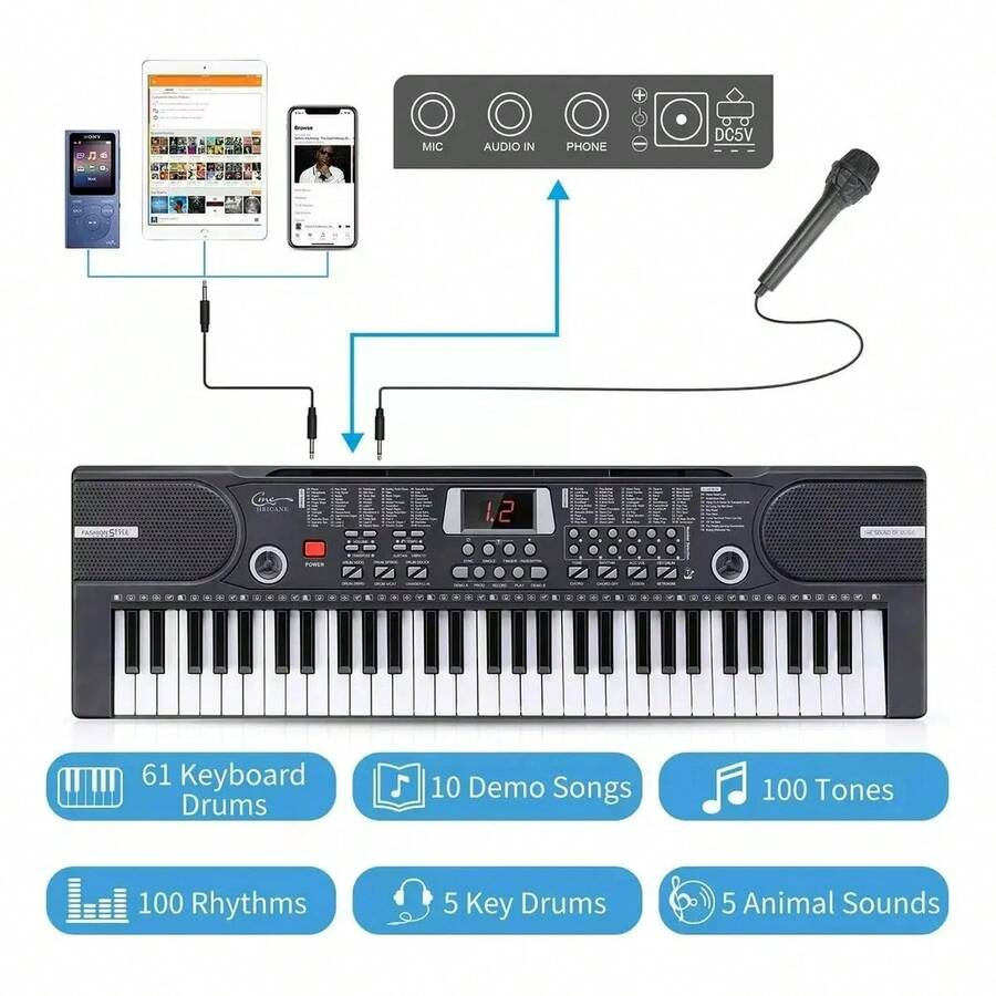 Piano Musical 61 Teclas Con Micrófono