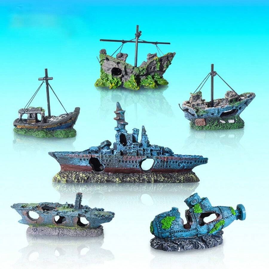 1 pieza Decoración de resina de barco naufragio de estilo pirata