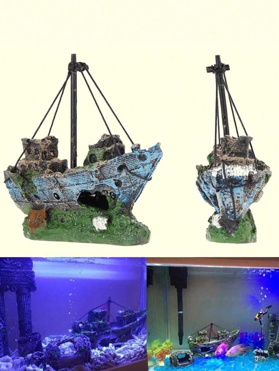 1 pieza Decoración de resina de barco naufragio de estilo pirata