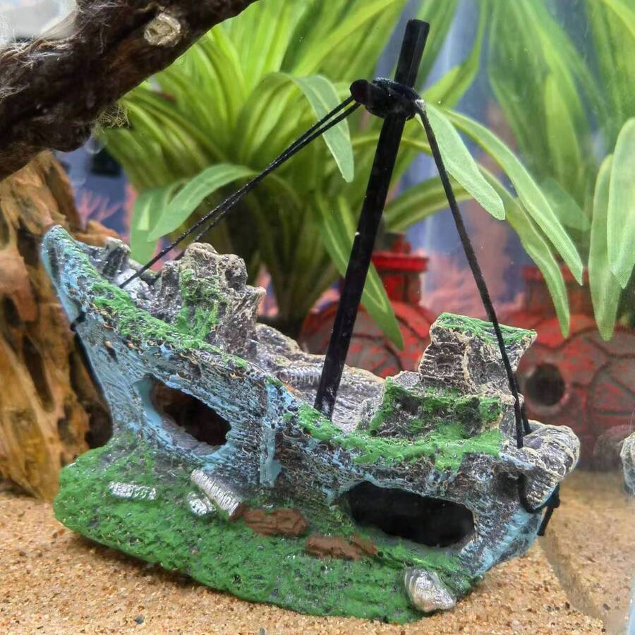 1 pieza Decoración de resina de barco naufragio de estilo pirata
