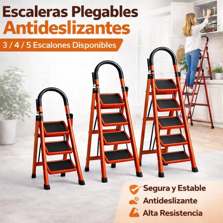 Escalera Plegable Antideslizante de 3/4/5 Peldaños con Asa