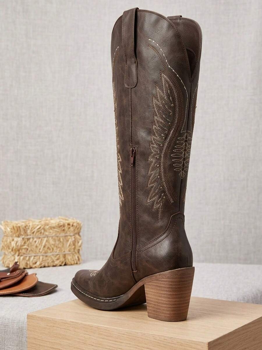 Botas Vaqueras con Bordado y cristales elegantes con plataforma