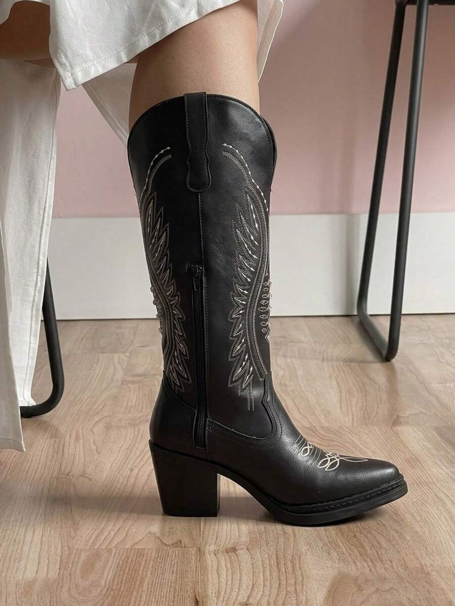 Botas Vaqueras con Bordado y cristales elegantes con plataforma