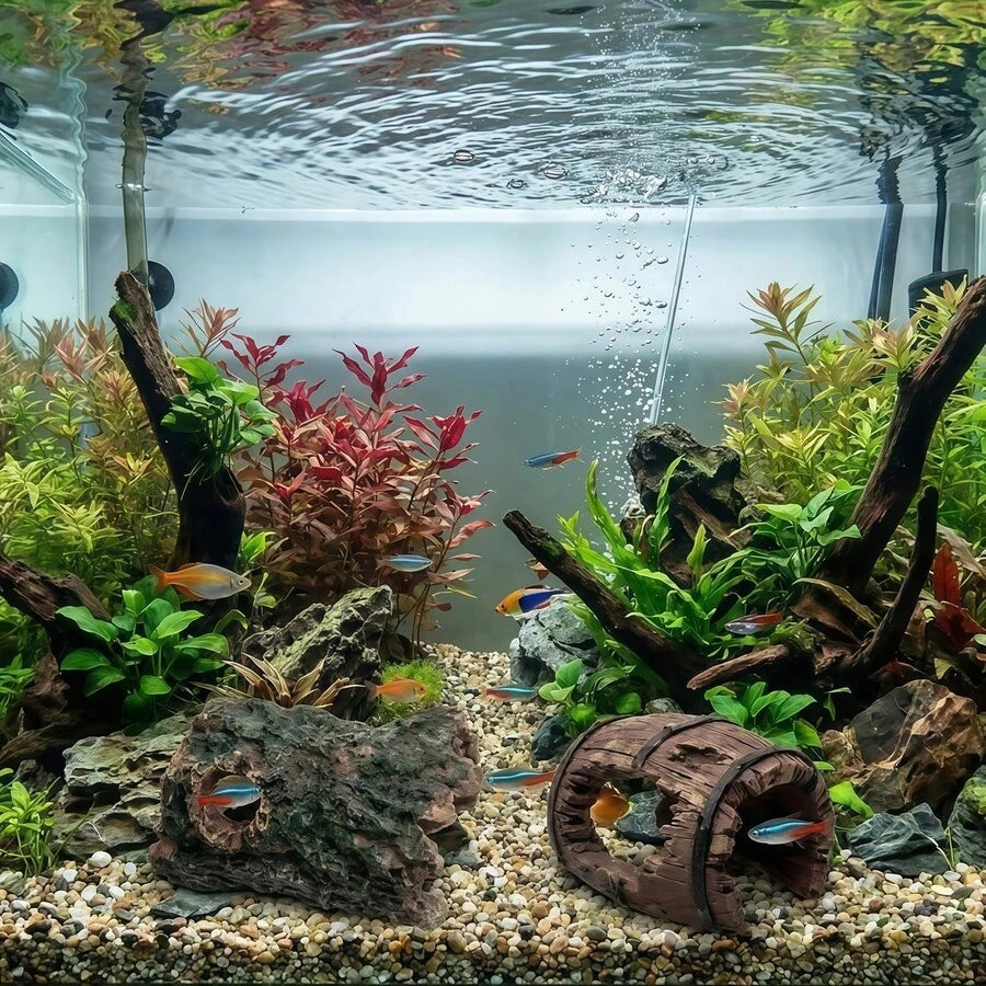 3 piezas Decoración de acuario de resina Cueva, Escondite de camarones, Accesorios de vidrio para pecera, Diseño de tronco de árbol Refugio