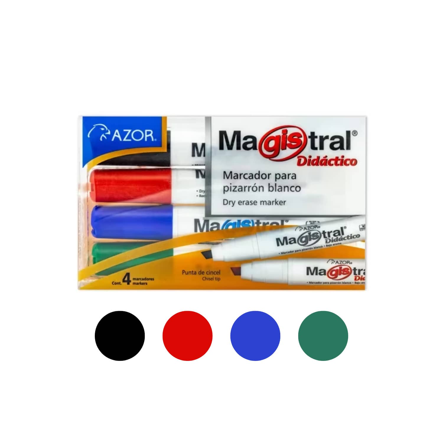 Set de 4 Marcadores Magistrales Didácticos para Pizarrón Blanco