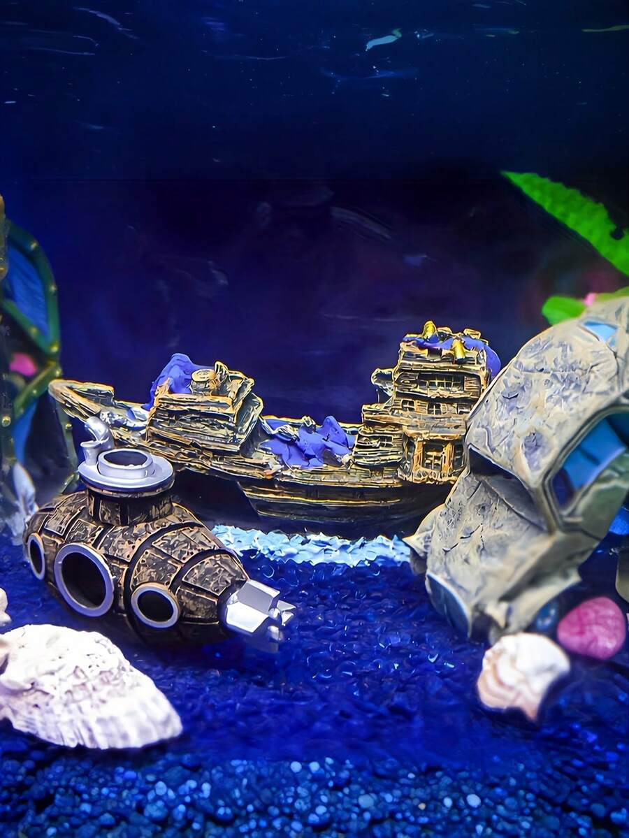 1 pieza Decoración de submarino hundido para acuario