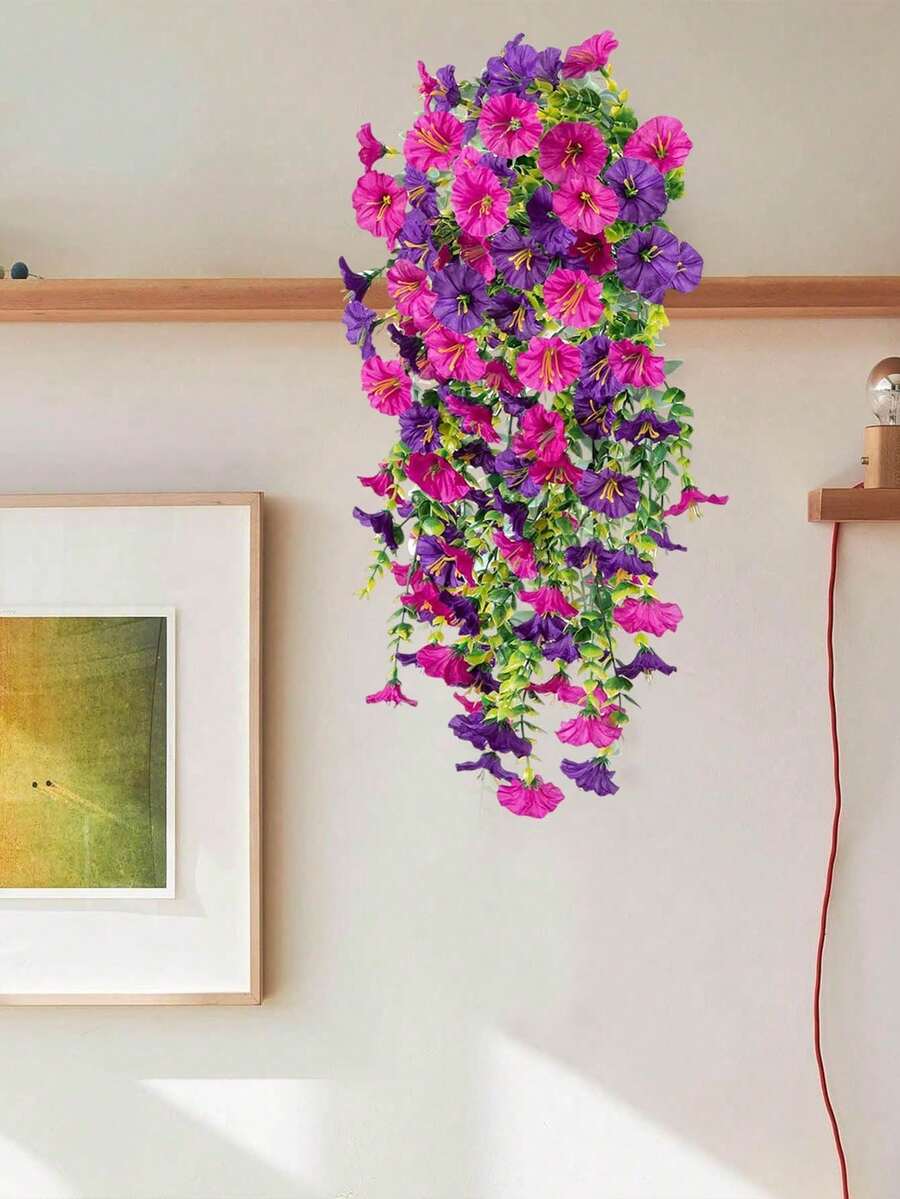 Flores artificiales colgantes de seda y hojas de eucalipto
