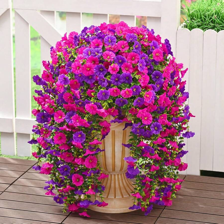 Flores artificiales colgantes de seda y hojas de eucalipto