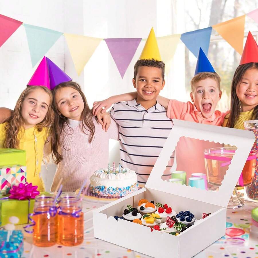 20 Cajas Para Postres Blancas Con Ventana
