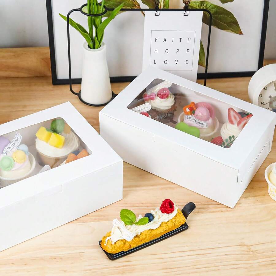 20 Cajas Para Postres Blancas Con Ventana