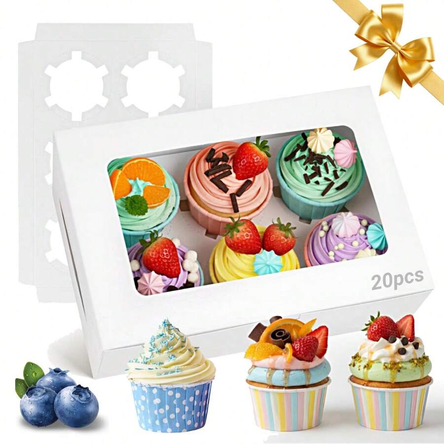 20 Cajas Para Postres Blancas Con Ventana