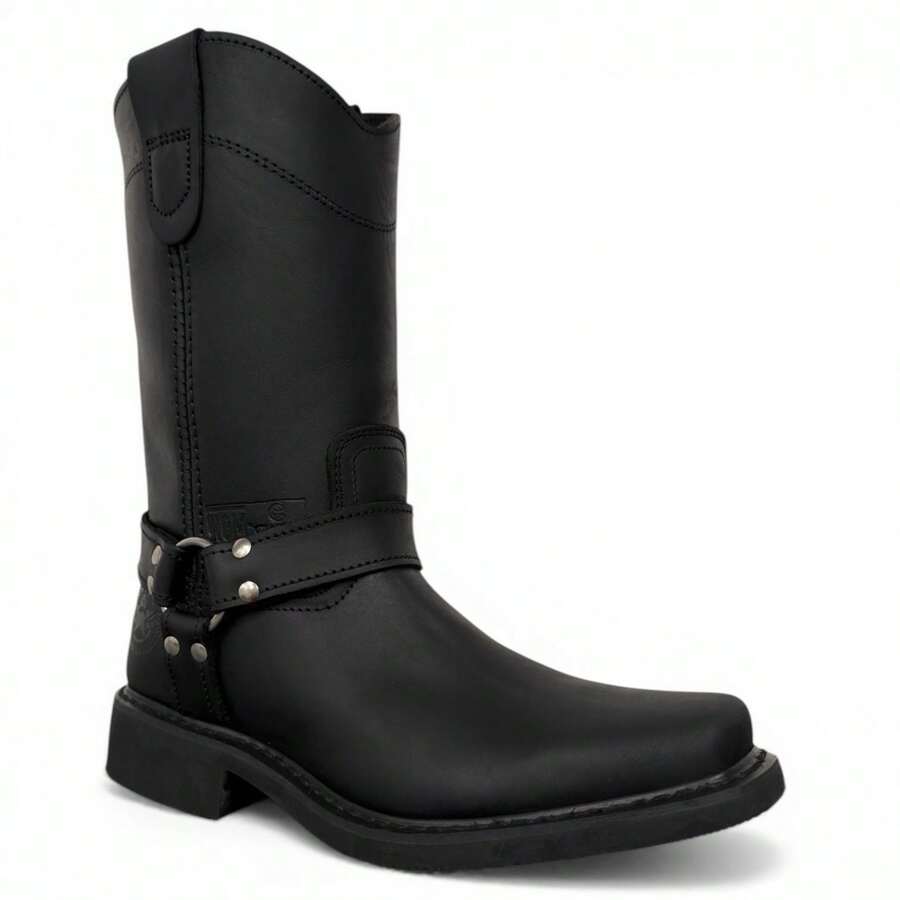 BOTA ESTILO CHOOPER VAQUERA CON ARGOLLAS EN PIEL RODEO CABALLERO MOTOCICLETA CON SUELA ANTI DERRAPE DE HULE