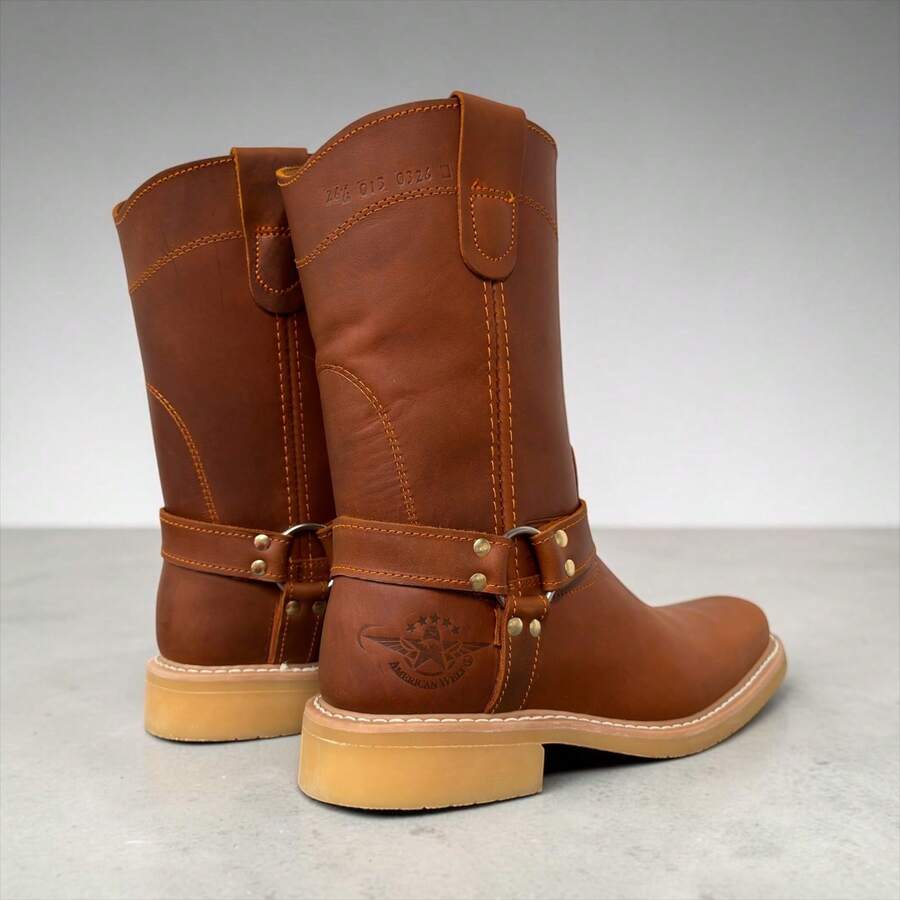 BOTA ESTILO CHOOPER VAQUERA CON ARGOLLAS EN PIEL RODEO CABALLERO MOTOCICLETA CON SUELA ANTI DERRAPE DE HULE