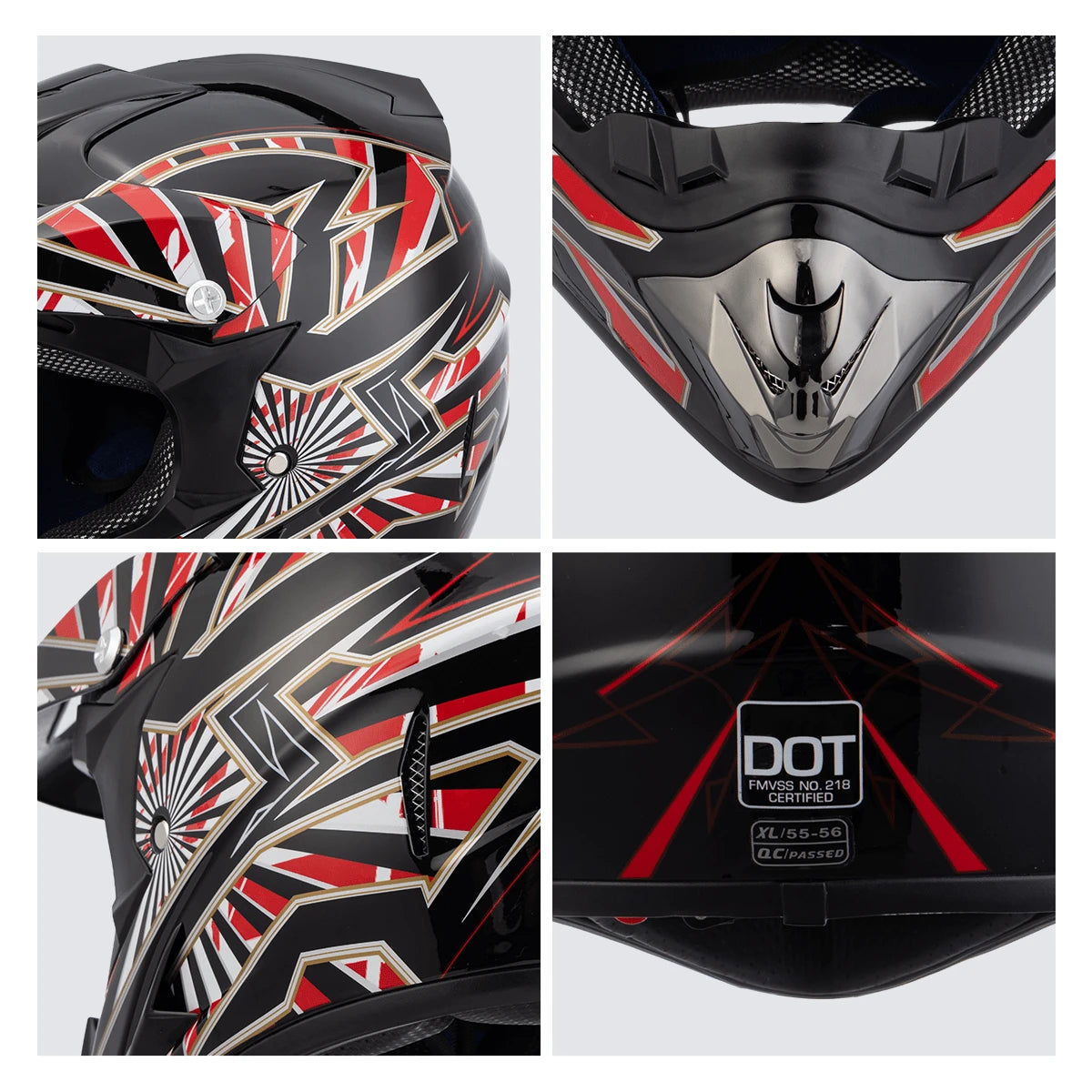Casco Cross Infantil Niño Moto Con Gafas Guantes Negro+rojo -S