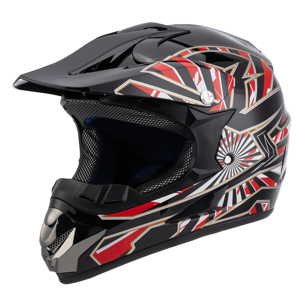 Casco Cross Infantil Niño Moto Con Gafas Guantes Negro+rojo -L
