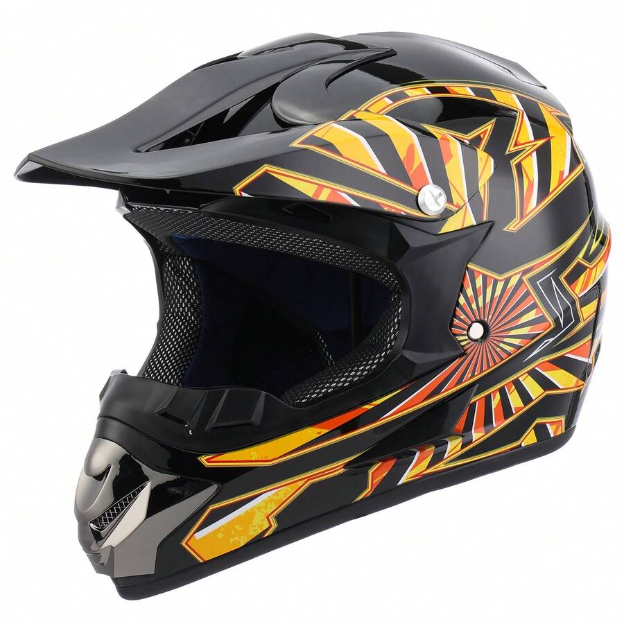 Casco Cross Infantil Niño Moto Con Gafas Guantes Naranja -L