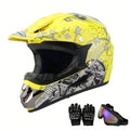 Casco Cross Infantil Niño Moto Con Gafas Guantes Amarillo -S
