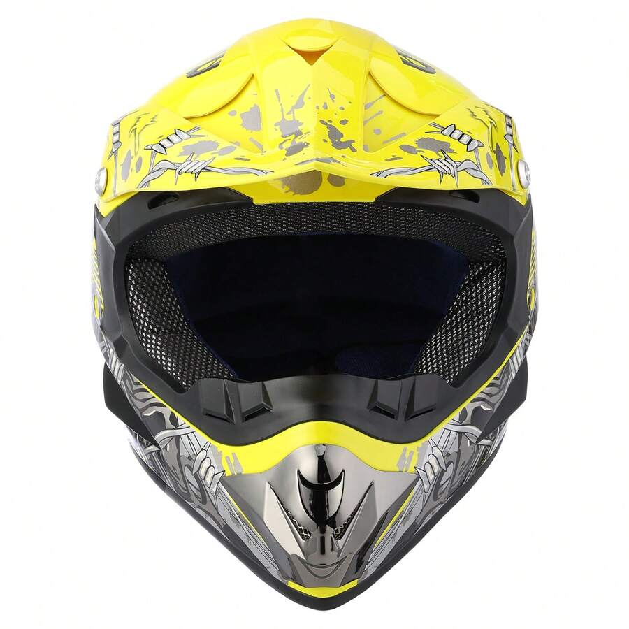 Casco Cross Infantil Niño Moto Con Gafas Guantes Amarillo -M