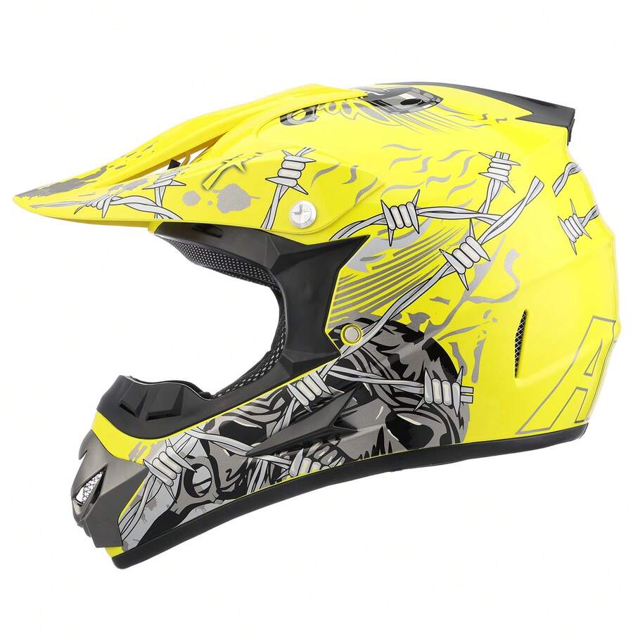 Casco Cross Infantil Niño Moto Con Gafas Guantes Amarillo -M