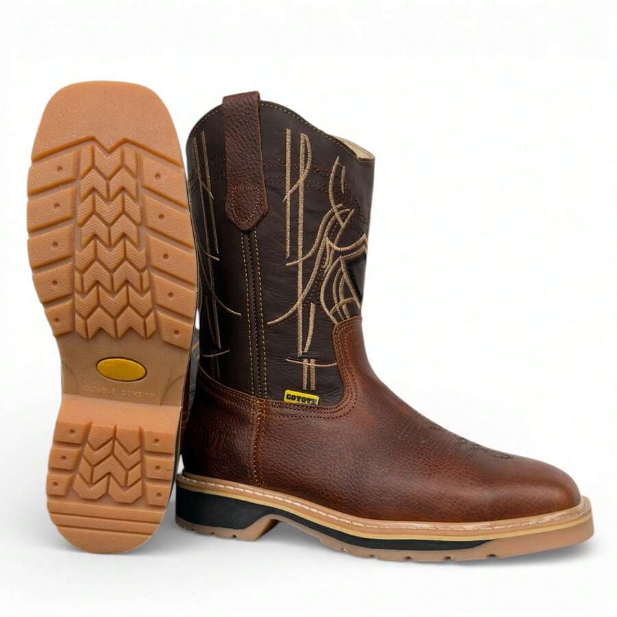 BOTAS INDUSTRIALES CASCO DE ACERO PIEL GENUINA SUELA DOBLE DENSIDAD CONFORT COYOTE