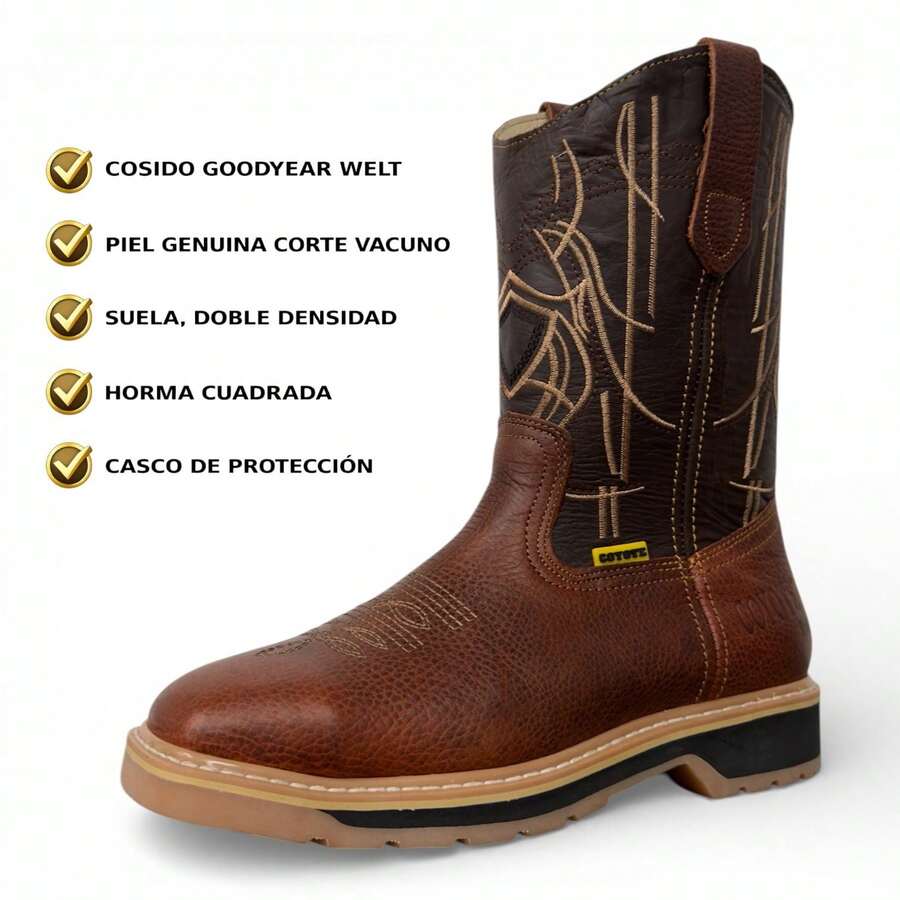 BOTAS INDUSTRIALES CASCO DE ACERO PIEL GENUINA SUELA DOBLE DENSIDAD CONFORT COYOTE