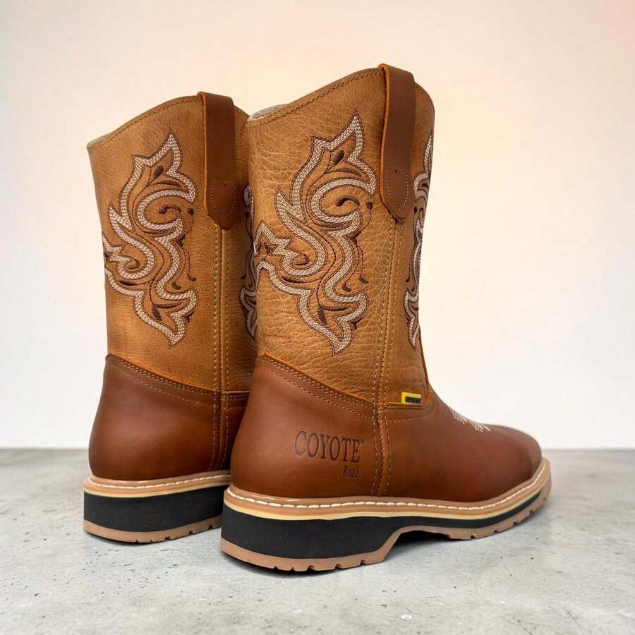 BOTAS INDUSTRIALES CASCO DE ACERO PIEL GENUINA SUELA DOBLE DENSIDAD CONFORT COYOTE
