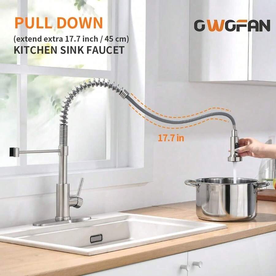Oro Grifos de Cocina 360° Giratorio Grifos de Fregadero Acero inoxidable