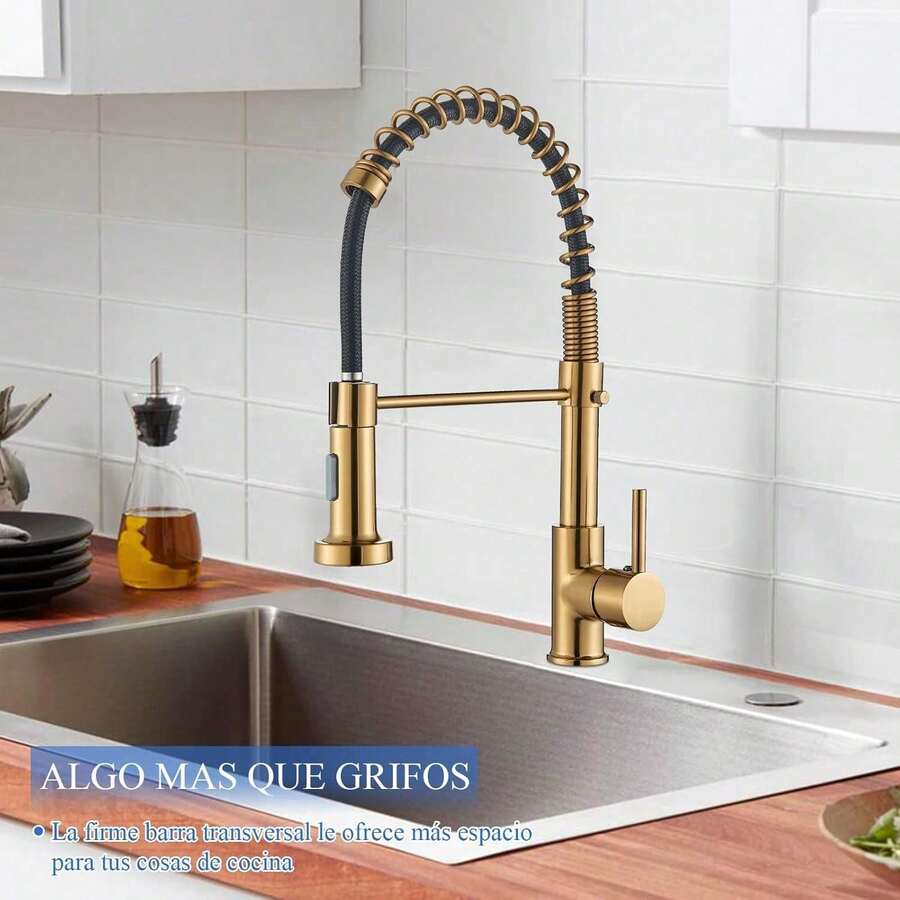 Oro Grifos de Cocina 360° Giratorio Grifos de Fregadero Acero inoxidable