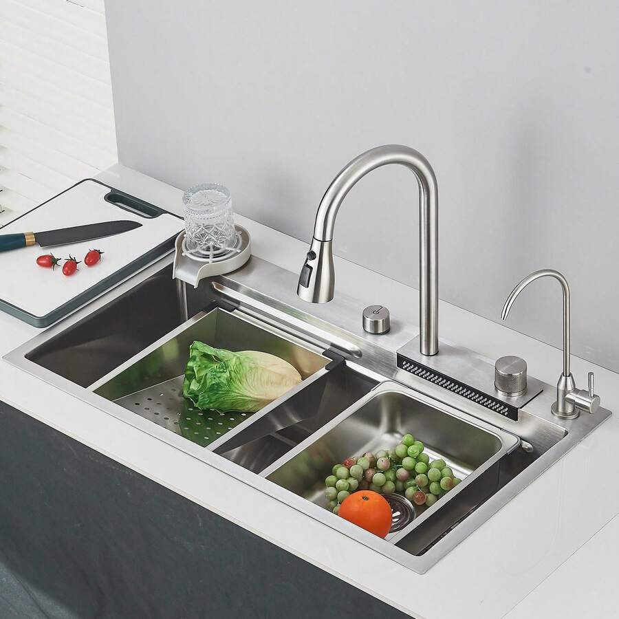 Juego de fregadero de cocina de níquel cepillado